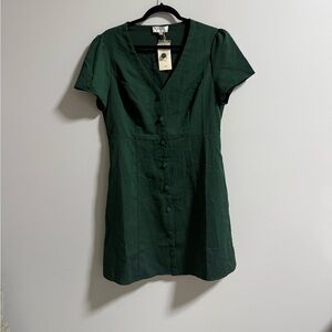 Rihoas Dark Green Mini Dress with Buttons